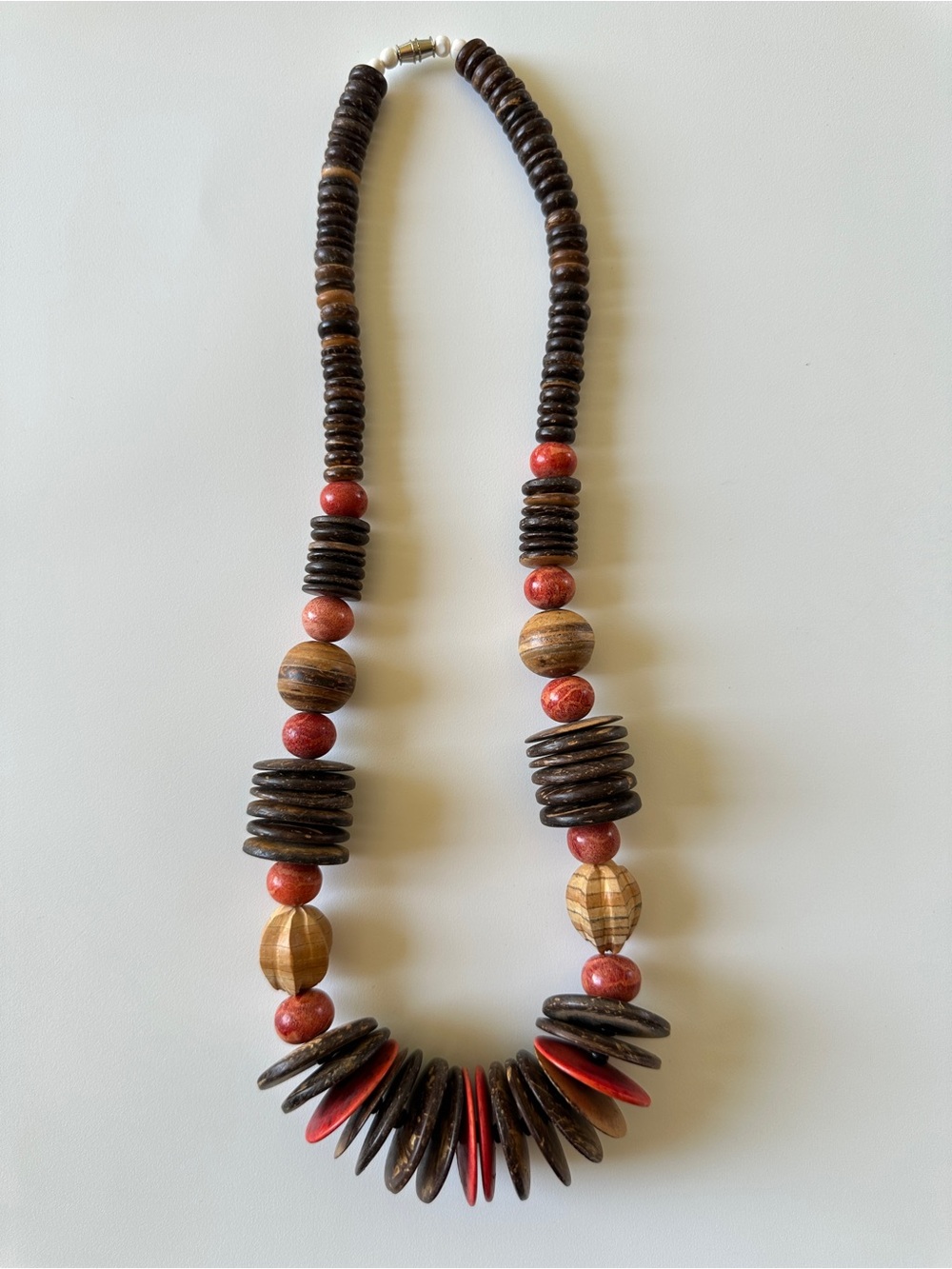 Handcrafted Brown and Red Beaded Statement Necklace